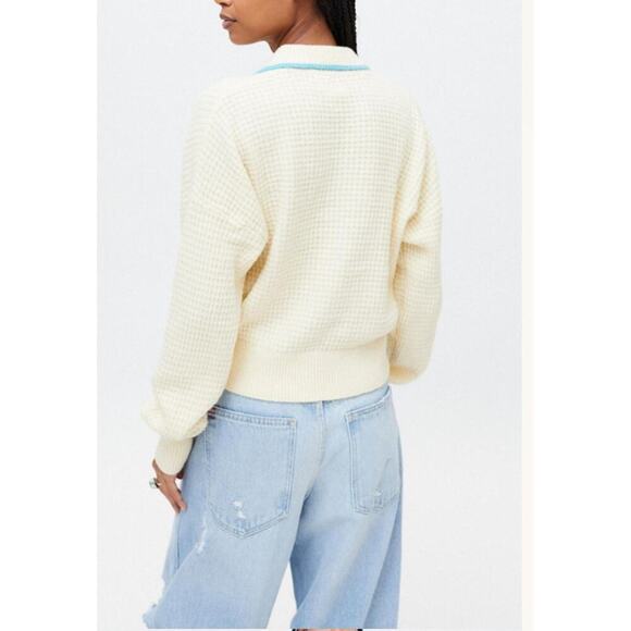 Women’s Size M BDG Zephyr Polo Sweater Cream Waffle Knit Collared Button - Picture 2 of 9